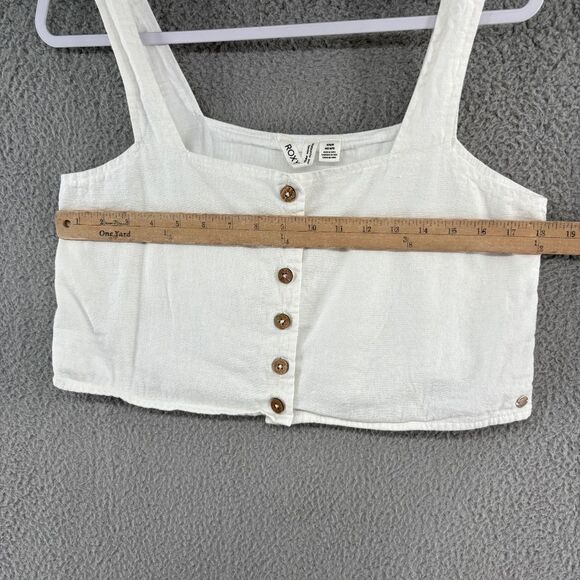 Roxy White Linen Blend Button Front Crop Tank Top Size M - Picture 6 of 14